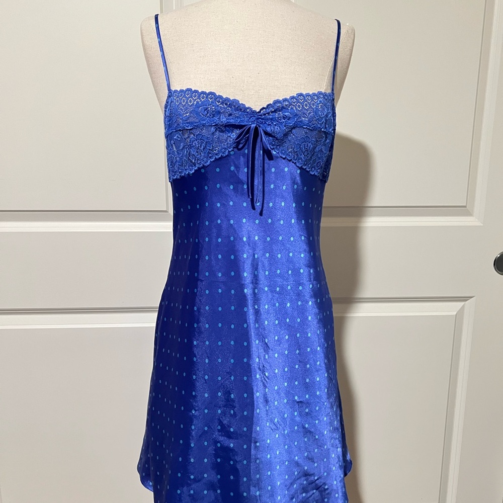 Morgan Taylor Blue Satin Chemise with Sweetheart Neckline